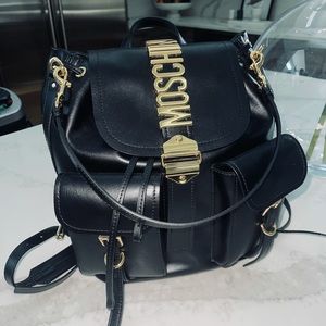 MOSCHINO Belt Backpack Smooth Leather Black RARE